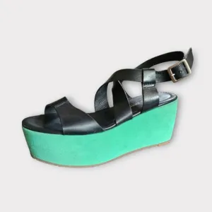 Pour La Victoire Green Suede Platform Wedge Sandals