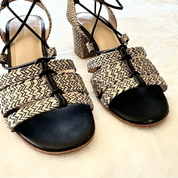 POUR LA VICTOIRE Womens Beige Woven Amada Open Toe Block Heel Sandals 7.5
