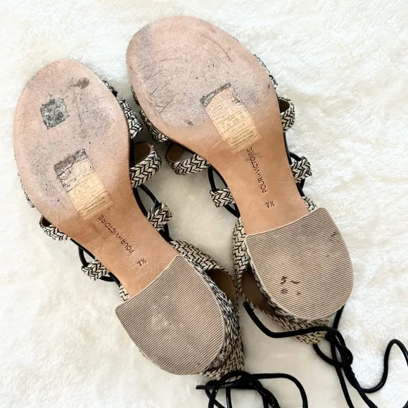POUR LA VICTOIRE Womens Beige Woven Amada Open Toe Block Heel Sandals 7.5