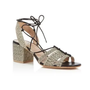 POUR LA VICTOIRE Womens Beige Woven Amada Open Toe Block Heel Sandals 7.5
