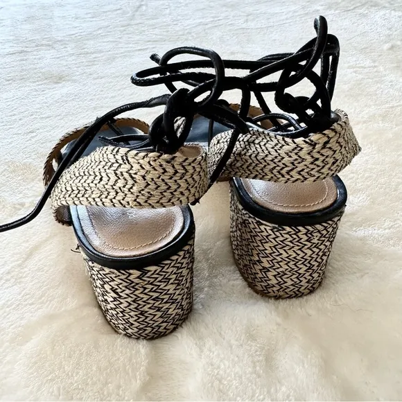 POUR LA VICTOIRE Womens Beige Woven Amada Open Toe Block Heel Sandals 7.5