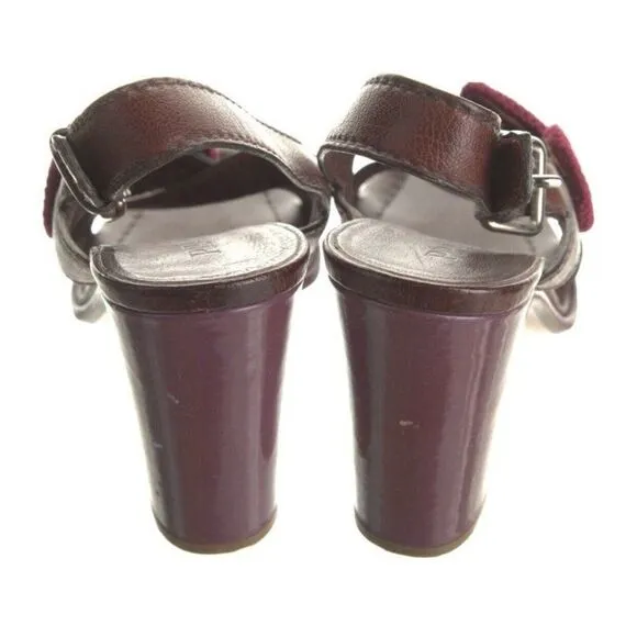 Prada Authentic Brown Purple Pink Blue Leather Knit High Heel Block Sandals 6.5