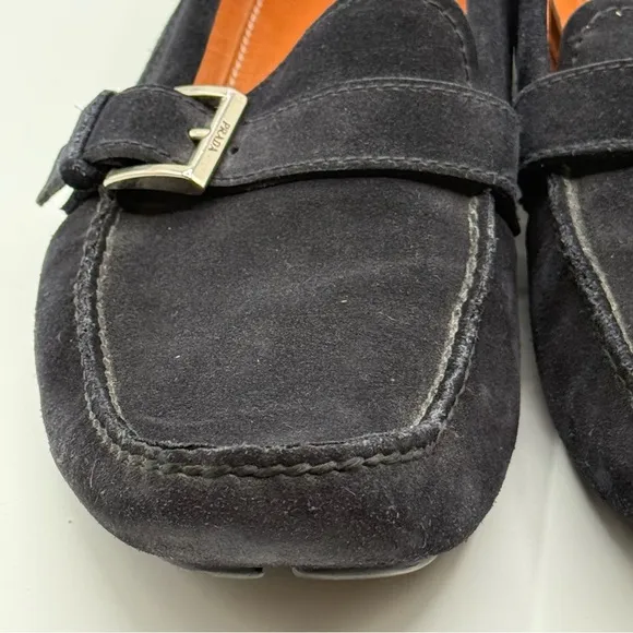 Prada Authentic Men’s Navy Suede Loafers Drivers Shoes Size 9