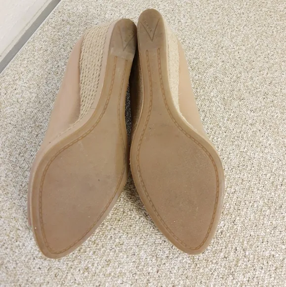 Prada Beige Patent Leather Espadrille Wedge Shoes