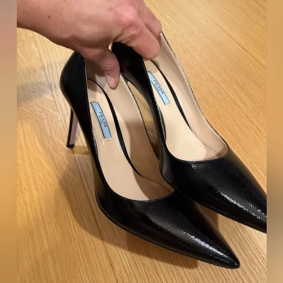 Prada Black Patent Leather Saffiano Pumps size 38