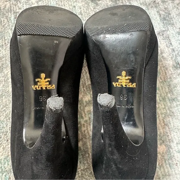Prada Black Suede Platform Heels - Size 6 / 36