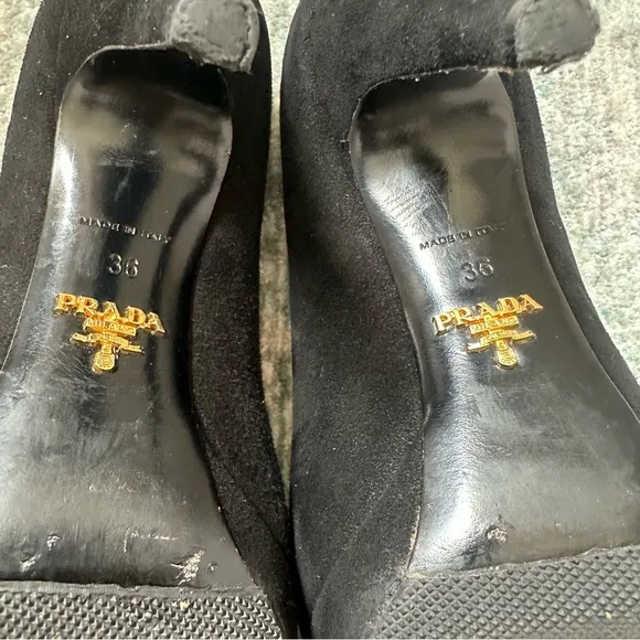 Prada Black Suede Platform Heels - Size 6 / 36