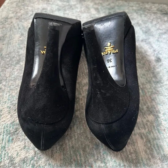 Prada Black Suede Platform Heels - Size 6 / 36