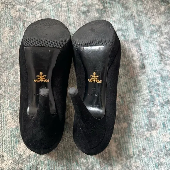Prada Black Suede Platform Heels - Size 6 / 36