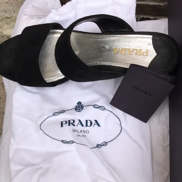 Prada black suede platform shoes