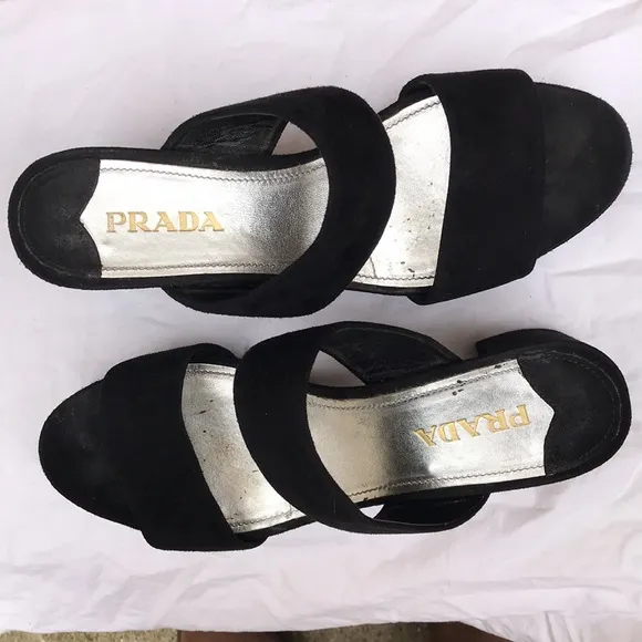 Prada black suede platform shoes