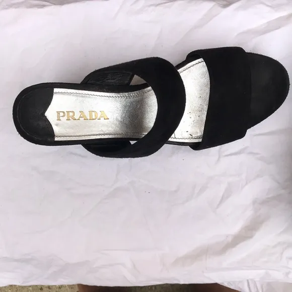 Prada black suede platform shoes