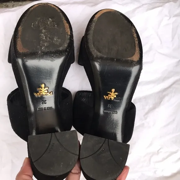 Prada black suede platform shoes