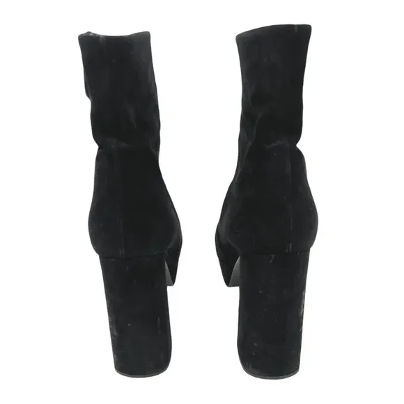 Prada Black Velvet Block Heel Platform Ankle Boots Size 8.5
