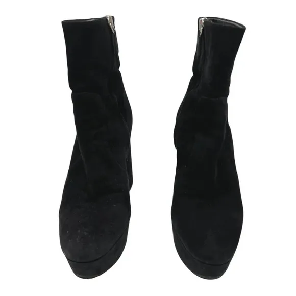 Prada Black Velvet Block Heel Platform Ankle Boots Size 8.5