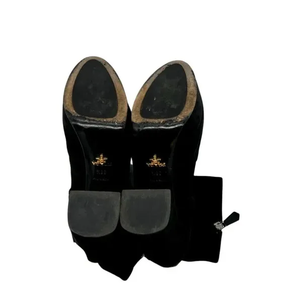 Prada Black Velvet Block Heel Platform Ankle Boots Size 8.5