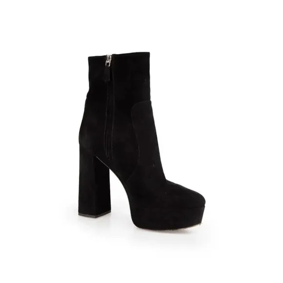 Prada Black Velvet Block Heel Platform Ankle Boots Size 8.5