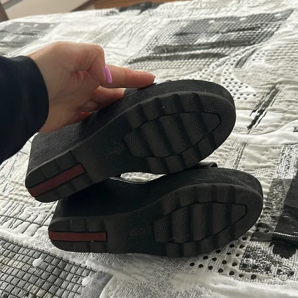 Prada Black Wedge Sandals with Glossy Leather Straps