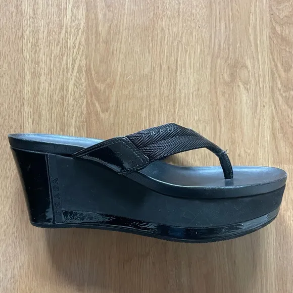 PRADA Black Wedge Sandals
