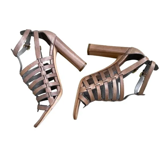 Prada Brown Leather Strappy Heeled Gladiator Sandals