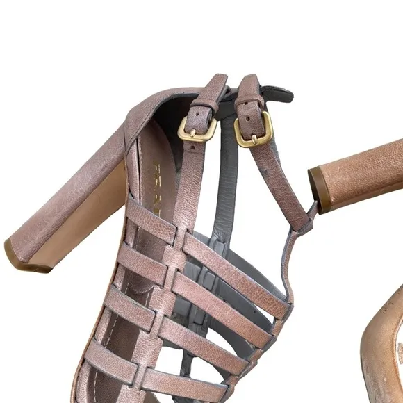 Prada Brown Leather Strappy Heeled Gladiator Sandals