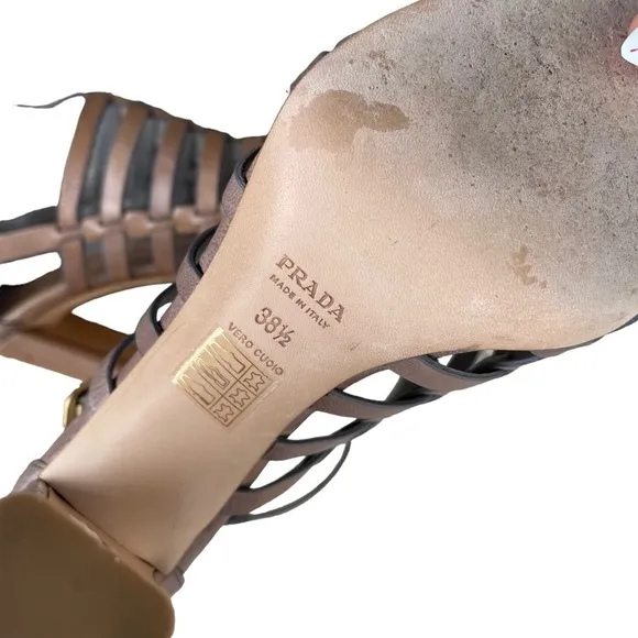 Prada Brown Leather Strappy Heeled Gladiator Sandals