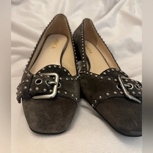PRADA Calzature Donna EUC Pumps Shoes Box Original shoe Dust bags Suede Sz 38.5