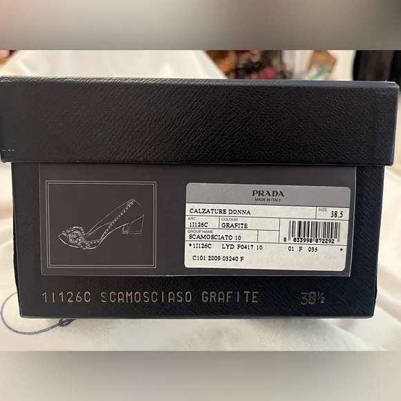 PRADA Calzature Donna EUC Pumps Shoes Box Original shoe Dust bags Suede Sz 38.5