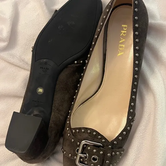 PRADA Calzature Donna EUC Pumps Shoes Box Original shoe Dust bags Suede Sz 38.5