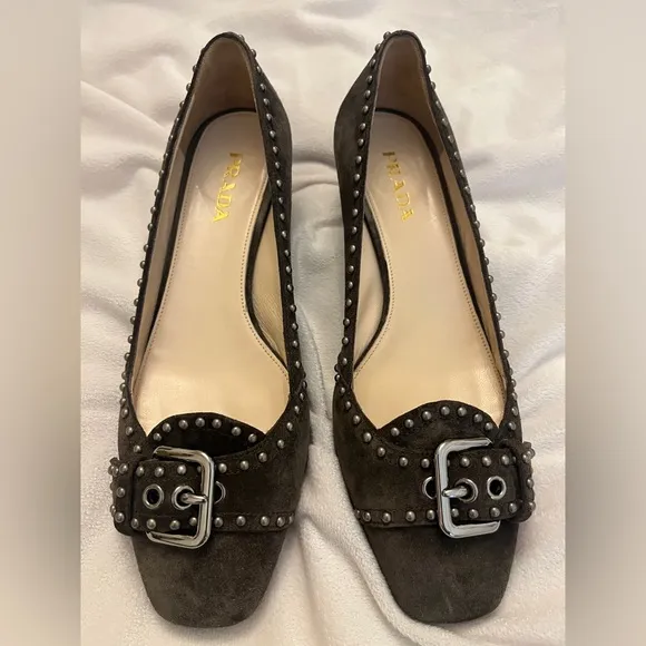 PRADA Calzature Donna EUC Pumps Shoes Box Original shoe Dust bags Suede Sz 38.5