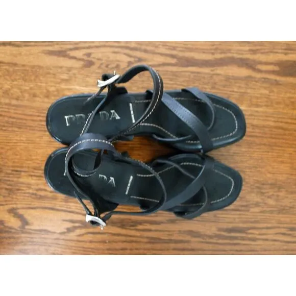PRADA Criss-Cross Strappy Platform Wedge Heel Sandal Made in Italy 39 9 $1250