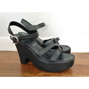 PRADA Criss-Cross Strappy Platform Wedge Heel Sandal Made in Italy 39 9 $1250