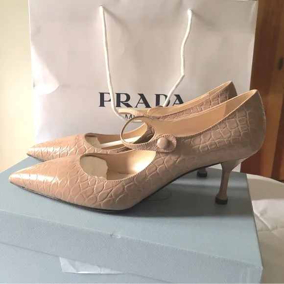 Prada Croc embossed leather derby pumps