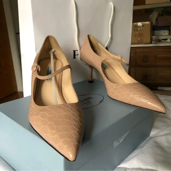 Prada Croc embossed leather derby pumps
