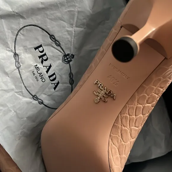 Prada Croc embossed leather derby pumps