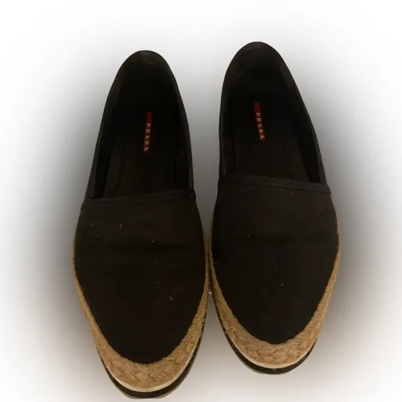 Prada Espadrille Wedge Shoes -41/11 black wedge , Neiman Marcus ,box included