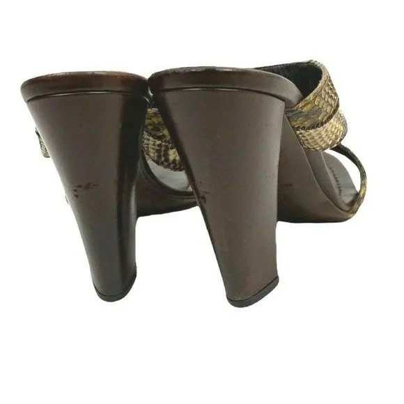 Prada Lizard Strap Open Toe Brown Shoes 4&quot; Heels