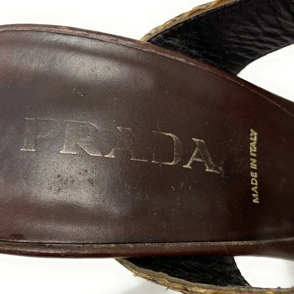Prada Lizard Strap Open Toe Brown Shoes 4&quot; Heels