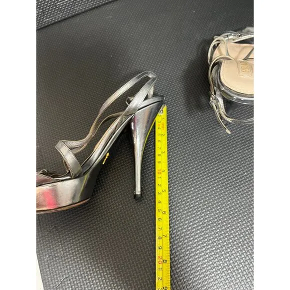 Prada Milano Silver Metallic High Heels Strappy Womens‎ Shoes Size 37.5 US 7.5