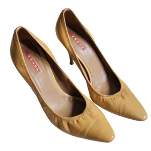 PRADA Patent Leather Heels Mustard Yellow 38 1/2 US 8