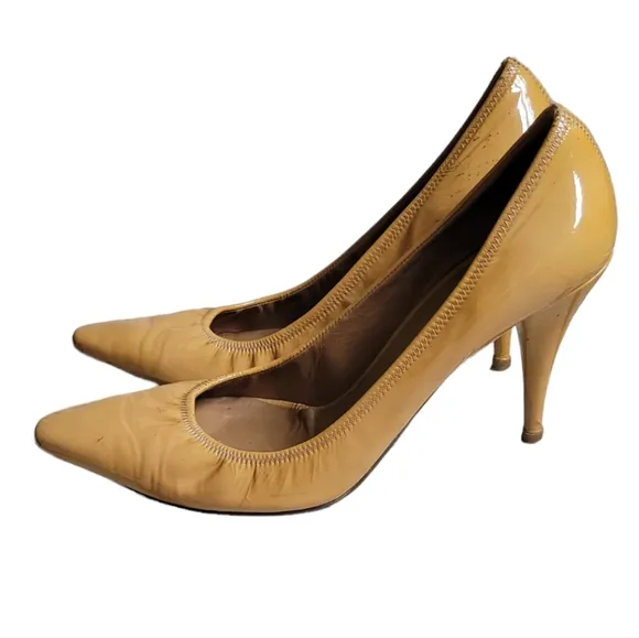 PRADA Patent Leather Heels Mustard Yellow 38 1/2 US 8