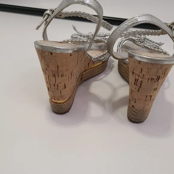 Prada silver leather strappy Wedge heel with Cork Heel peep toe size 38