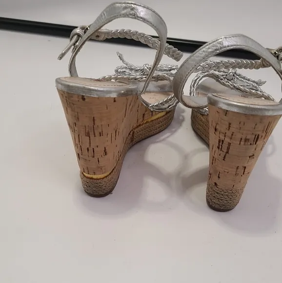 Prada silver leather strappy Wedge heel with Cork Heel peep toe size 38