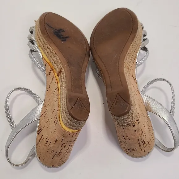 Prada silver leather strappy Wedge heel with Cork Heel peep toe size 38