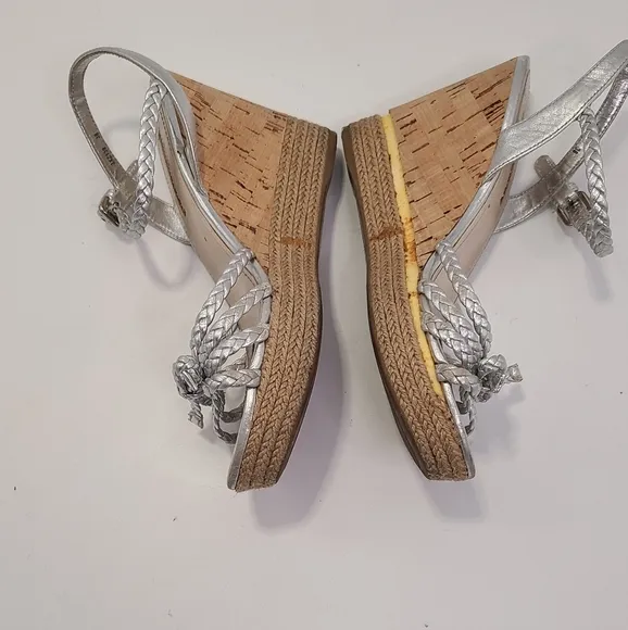Prada silver leather strappy Wedge heel with Cork Heel peep toe size 38