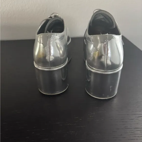 Prada Silver Platform Oxfords with Metallic Finish. Authentic