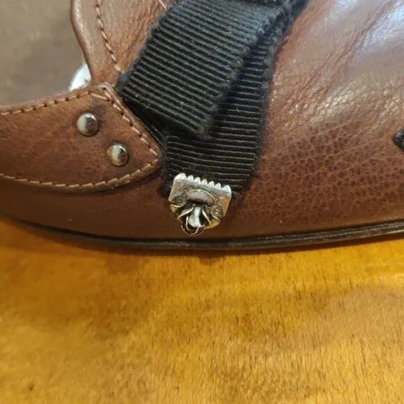 Prada size 37.5 brown and black authenticated kitten heels Made in Italy