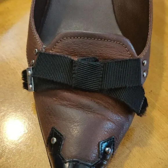 Prada size 37.5 brown and black authenticated kitten heels Made in Italy