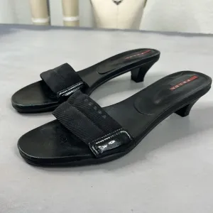 Prada Sport Y2K Grosgrain Kitten Heel Patent Leather Slide Sandals
