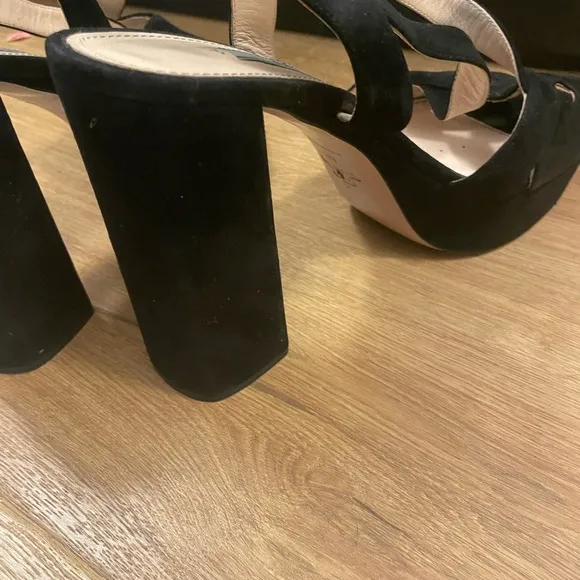 PRADA Suede Block Heel Platform Sandals Black Size 39